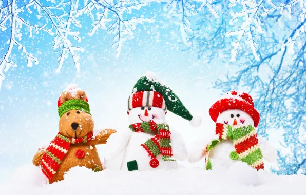 Picture winter, snow, New Year, Christmas, snowman, Christmas, winter, snow, Merry Christmas, Xmas, snowman, decoration