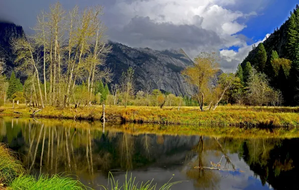 Picture autumn, trees, mountains, river, CA, USA, Yosemite, Yosemite national Park
