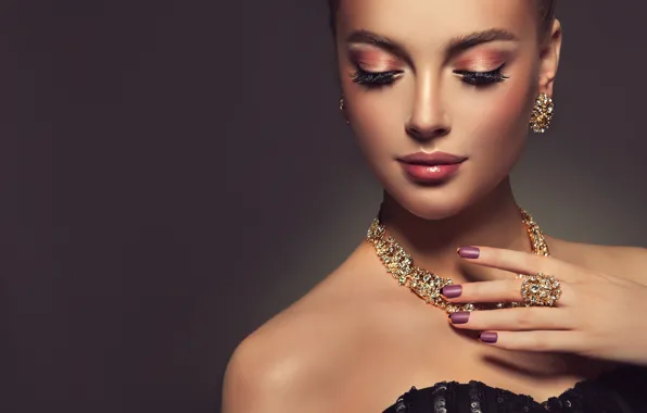 Picture girl, decoration, model, hand, makeup, ring, earrings, necklace, Sofia Zhuravets'