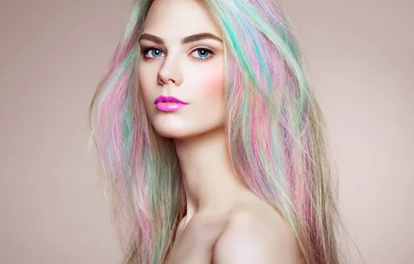 Picture portrait, makeup, sponge, Oleg Gekman, Model Girl with Colorful Dyed Hair
