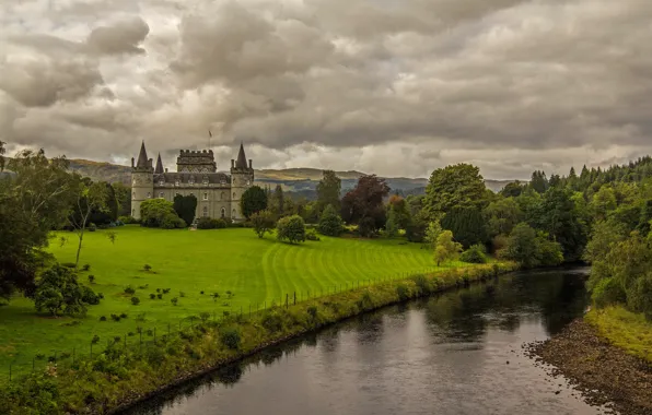 Picture river, castle, Scotland, Inveraray