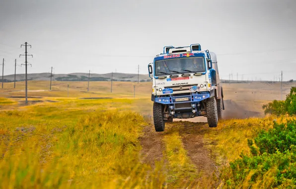 Picture The sky, Nature, Grass, Sport, Speed, Stones, Race, Master, Dirt, Hills, Squirt, Beauty, Russia, Kamaz, …