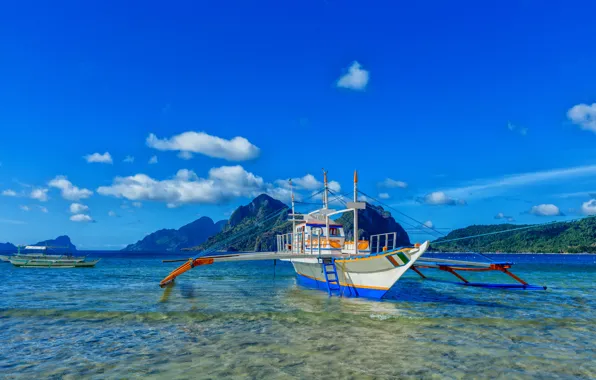 Picture sea, the sky, clouds, tropics, boats, Philippines, Palawan Island