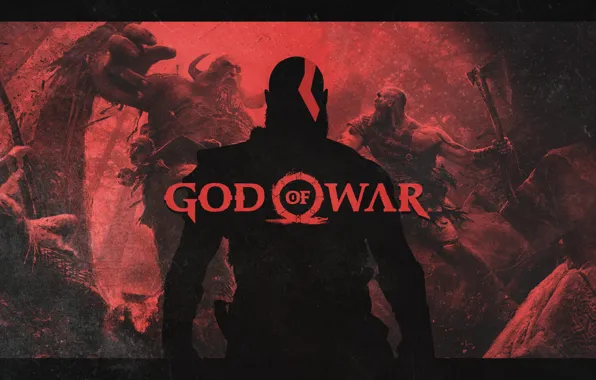Picture axe, battlefield, red, blood, logo, forest, Sony, demigod, monster, weapon, Kratos, God of War, man, …