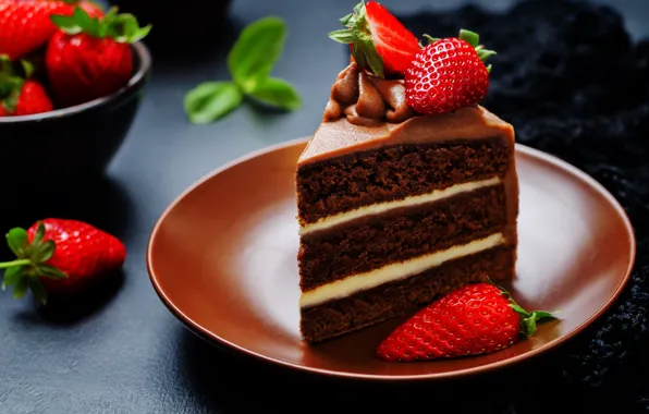 Picture chocolate, strawberry, cake, cream, dessert, cakes