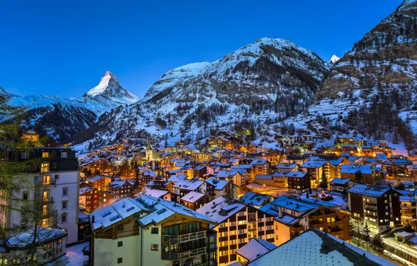 Picture the city, mountain, Europe, Alps, Zermatt, Swiss, Matterhorn