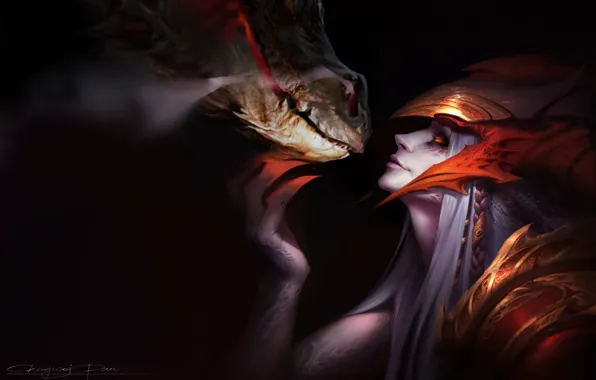 Picture woman, monster, Shyvana