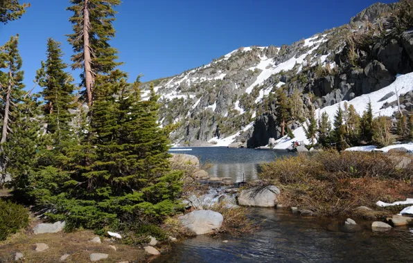 Picture trees, mountains, lake, CA, California, Sierra Nevada, Sierra Nevada, Eldorado National Forest, A national Park …