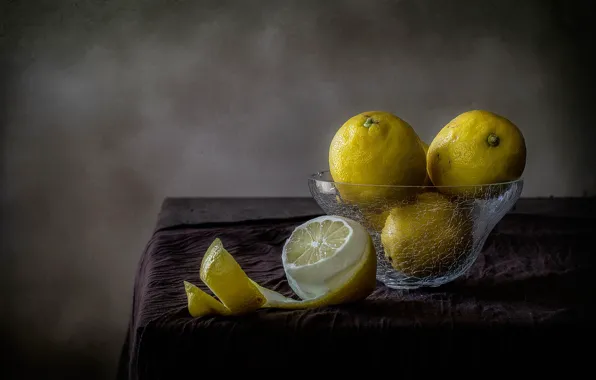 Picture lemon, vase, citrus, still life