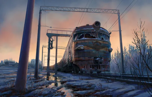 Picture snow, train, art, rail