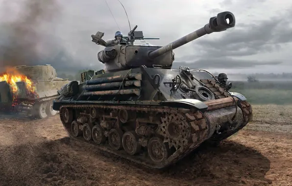 Picture the film, Tiger, Rage, Sherman, M4 Sherman, the main American medium tank, Fury, German heavy …