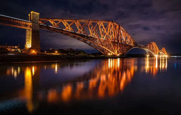Picture night, bridge, river, Forth Bridge