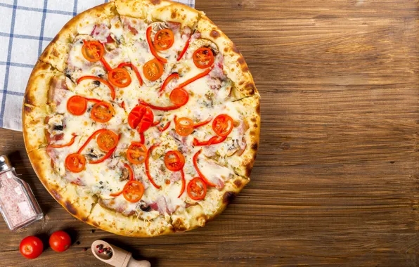 Picture red, cheese, pepper, pizza, tomatoes, the dough
