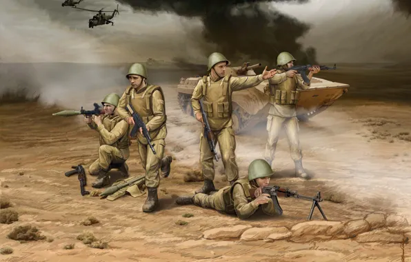 Picture AKM, Artwork, The PKK, BMP-1, AK-74, RPG-7, Soviet motorized infantry, Soviet motorized infantry