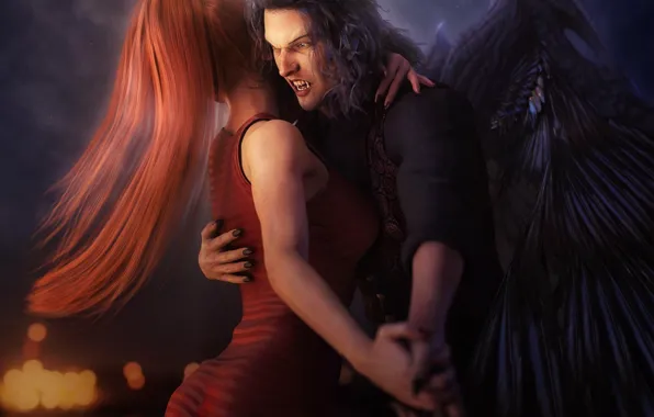 Picture red, red hair, redhead, vampire, fang, bite, Girl Dancing With Vampire