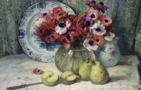 Picture picture, still life, Fernand Toussaint, Anemones and Apples