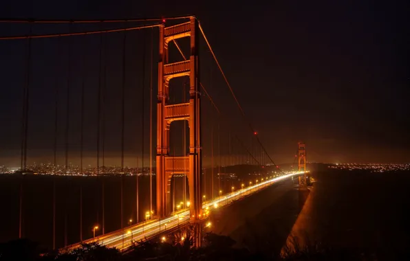 Picture night, bridge, lights, San Francisco, The Golden Gate Bridge