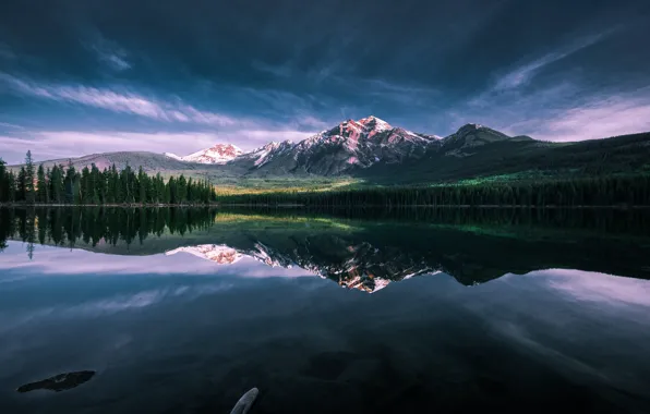 Picture forest, the sky, mountains, lake, Canada, Jasper National Park