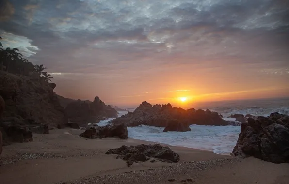 Picture Sunset, Sea, Rocks, Coast