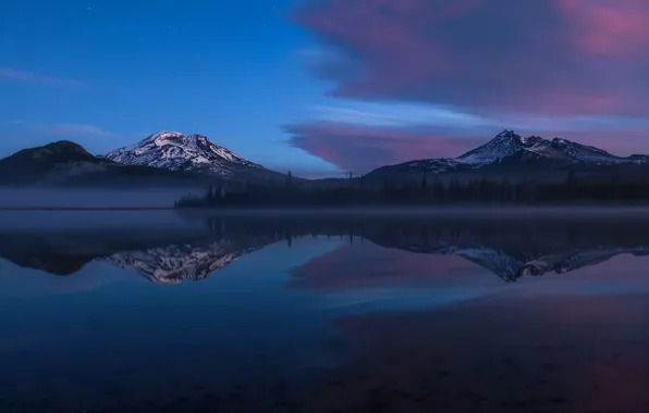Picture forest, the sky, clouds, fog, lake, river, mountain, the evening, morning, USA, national Park, Washington, …