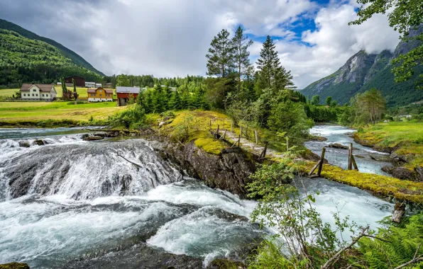 Picture bridge, river, Norway, Sogn and Fjordane, Tyva