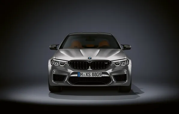 Picture grey, background, BMW, sedan, front view, dark, 4x4, 2018, 625 HP, four-door, M5, V8, F90, …