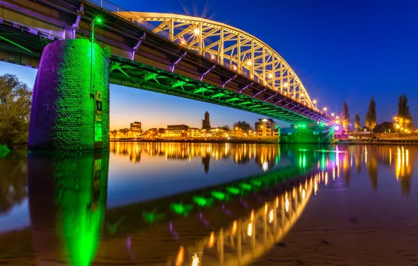 Picture night, bridge, lights, Netherlands, Holland, Poveda, Arnhem, John Frost Bridge