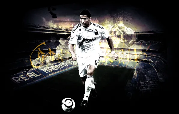 Picture wallpaper, sport, logo, Cristiano Ronaldo, stadium, football, Santiago Bernabeu, player, Real Madrid CF