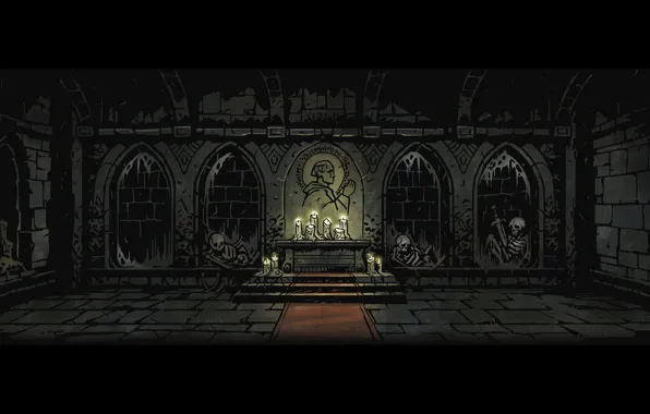 Picture Death, ruins, candles, swords, altar, Darkest dungeon
