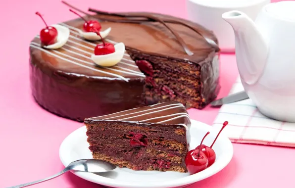 Picture cherry, chocolate, kettle, cake