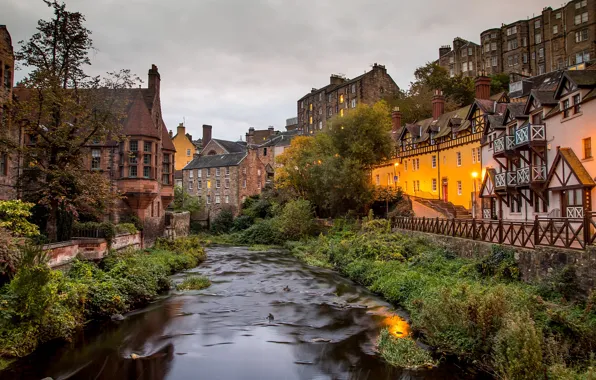Picture river, home, Scotland, Dean Village