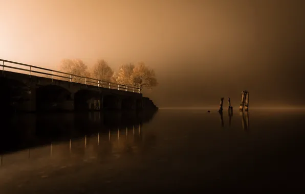 Picture night, bridge, lake