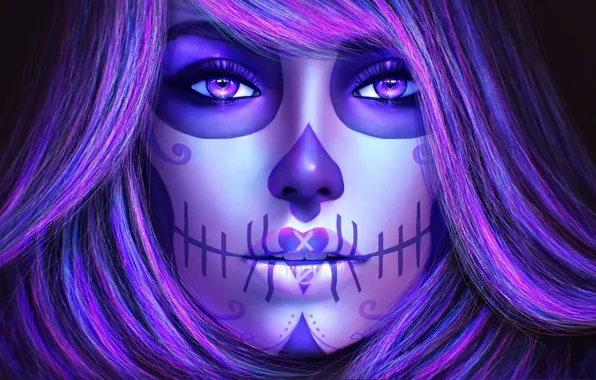 Picture look, girl, face, hair, art, day of the dead, sugar skull, catrina
