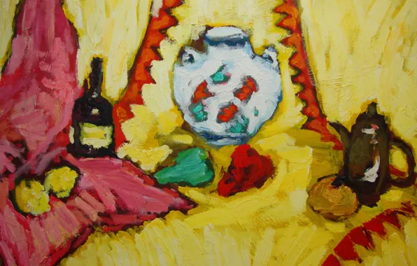 Picture apples, pear, pepper, still life, 2011, yellow background, The petyaev