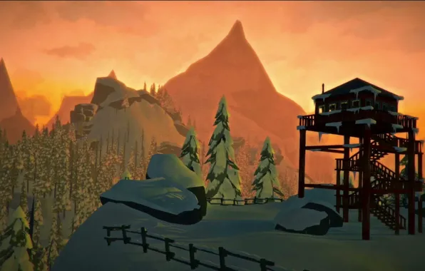 Picture Sunset, Winter, Winter, Sunset, Hinterland Studio, The Long Dark, Indie game, Observation tower, Sighthole