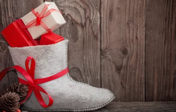 Picture New Year, Christmas, gifts, Christmas, wood, Merry Christmas, Xmas, gift, decoration, boot