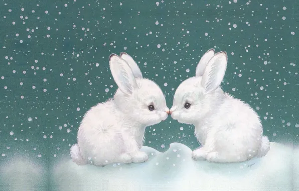 Picture winter, snow, art, Bunny, children's