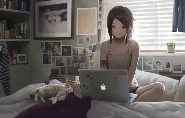 Picture cat, room, girl