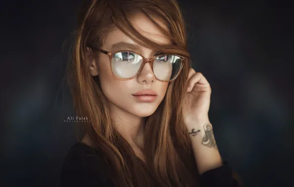 Picture pose, background, portrait, makeup, tattoo, glasses, hairstyle, brown hair, beauty, photoshoot, in black, bokeh, Falak …