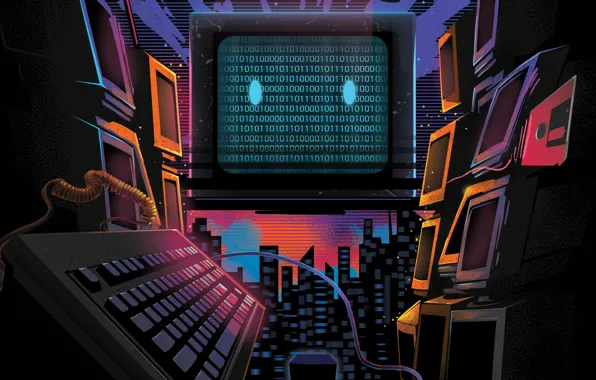Picture Neon, Computer, Electronic, Synthpop, Binary code, Monitors, Darkwave, Code, Synth, Computer, Retrowave, Synth-pop, Synthwave, Synth …