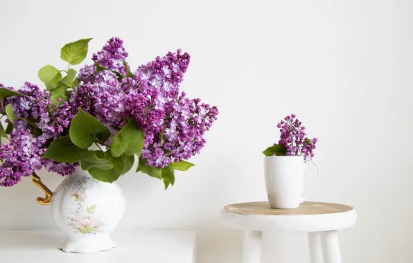 Picture flowers, bouquet, mug, vase, lilac