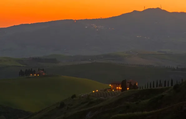 Picture mountains, lights, Italy, glow, Tuscany, Volterra