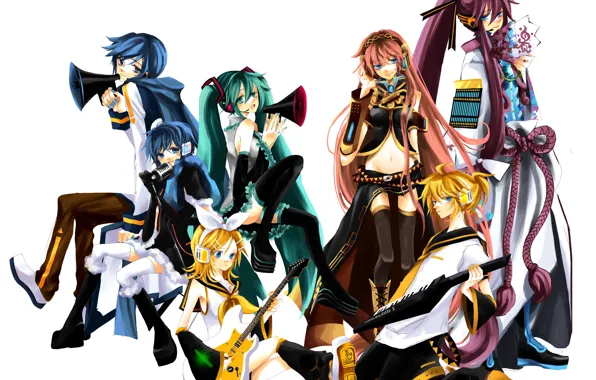 Picture music, anime, art, white background, Vocaloid, Vocaloid, characters