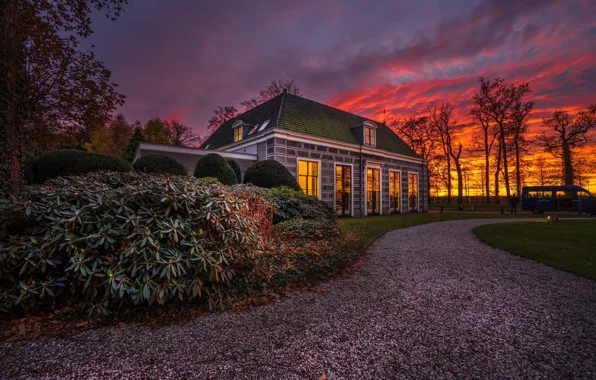 Picture sunset, house, the evening