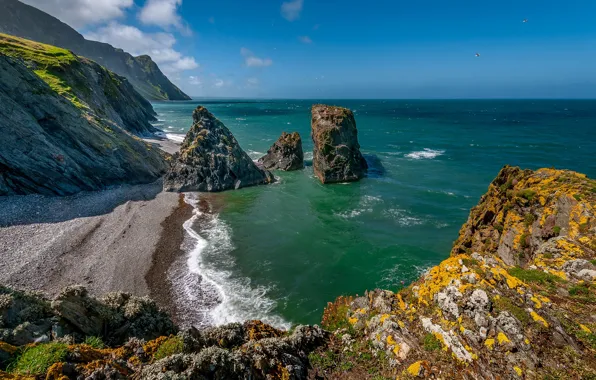 Picture sea, rocks, Wales