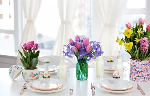 Picture flowers, table, holiday, Easter, tulips, decor, table, bouquets, decoration, ester