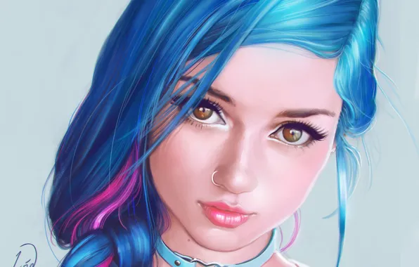 Picture look, girl, portrait, makeup, piercing, art, blue hair