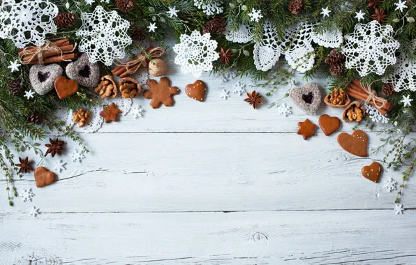 Picture decoration, snowflakes, tree, New Year, cookies, Christmas, hearts, Christmas, wood, Merry Christmas, Xmas, cookies, decoration