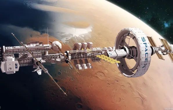 Picture ship, planet, station, Spaceship concept