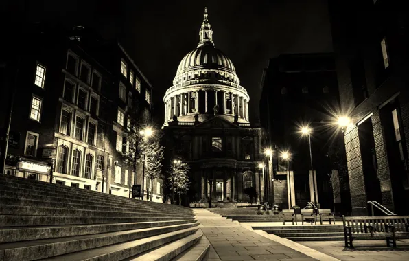 Picture night, lights, England, London, St. Paul's Cathedral